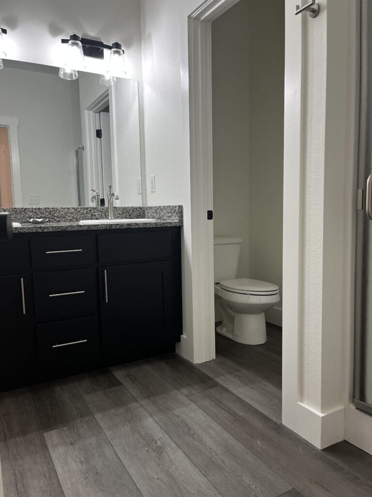 Double sinks and stand up shower. This Cottage has 2 identical bathrooms.